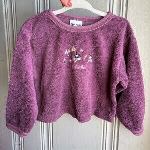 Vintage OshKosh B’Gosh Girls Sweater 2T Purple Sherpa Fleece Floral Embroidery